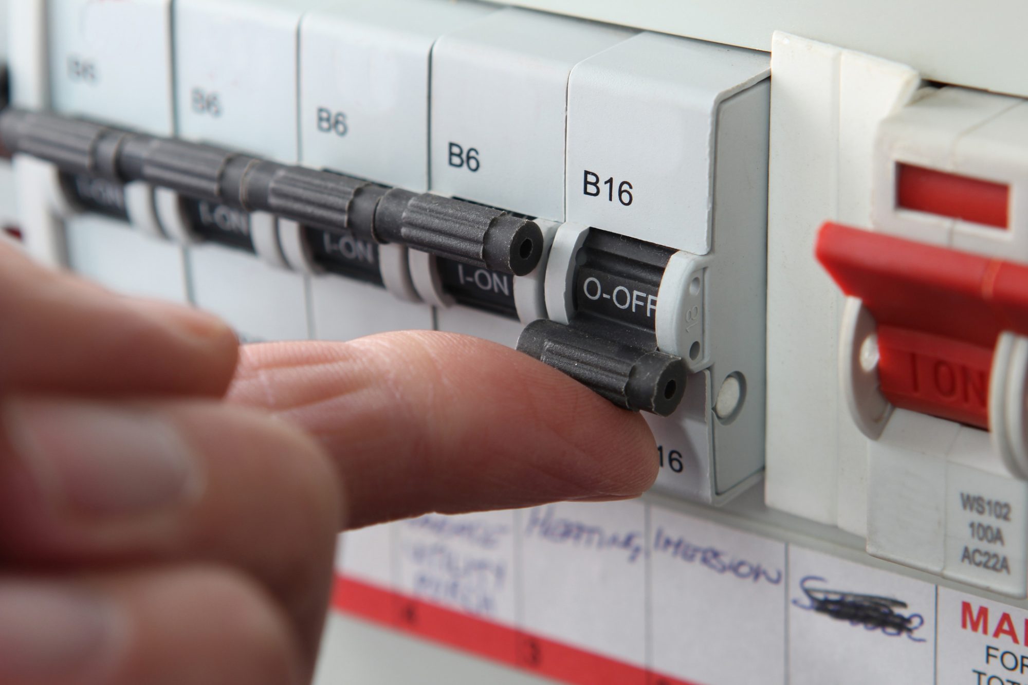 Switching an MCB & x28;Micro Circuit Breaker& x29; on a UK domestic electr. Switching an MCB Micro Circuit Breaker on a UK domestic electrical consumer unit or fuse box.